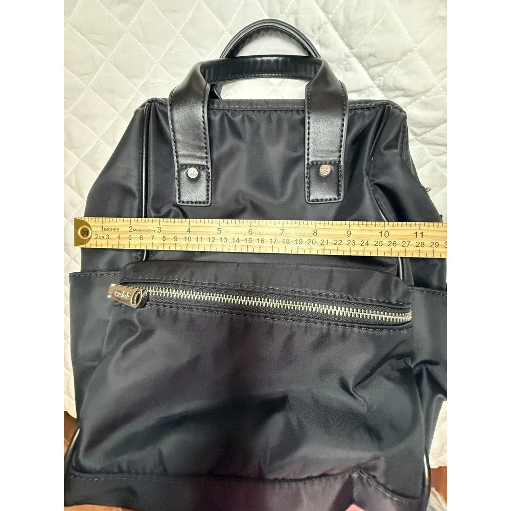 Co-Lab Black Nylon Backpack Silver Hardware‎ Top Handle Travel Bag Chic Traveler